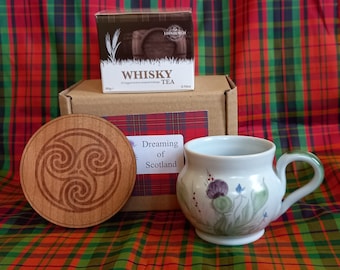 Scottish tea gift set, Edinburgh tea,  Portobello thistle pottery, celtic coasters, Highlands