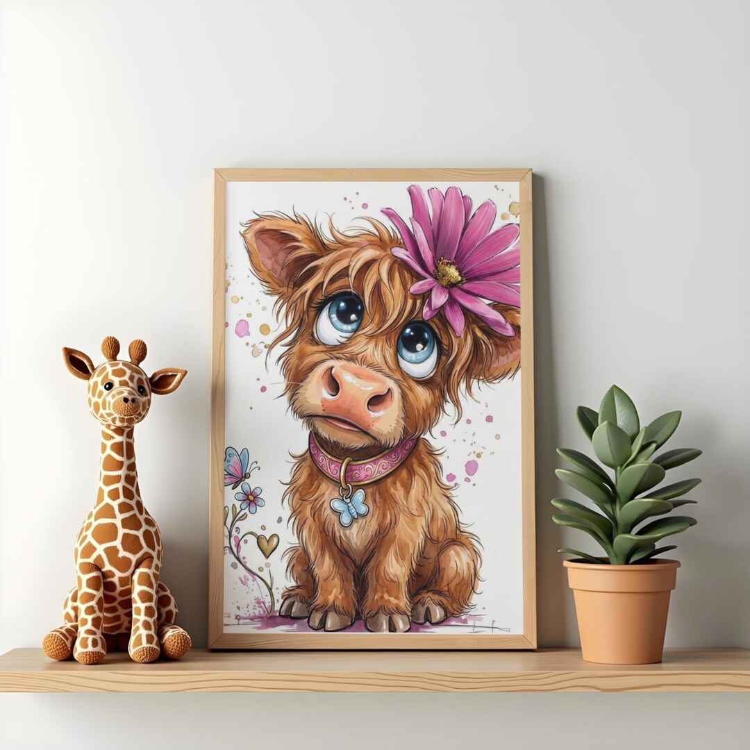 10 Highland Cow Watercolor Clipart PNG Bundle, Boho Floral Baby Cow ...