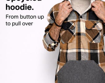 Upcycled Hoodie | Very Warm! | Tan Flannel Pullover | ThreadedSparrowStyle