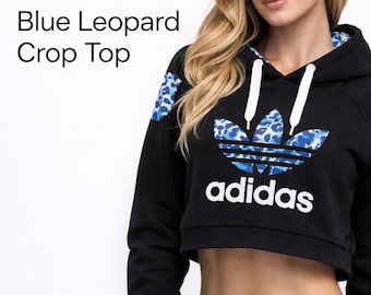 Woman's Adidas Crop Top Hoodie | Upcycled Hoodie | Threaded Sparrow Style
