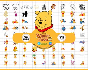 Clipart Winnie l'ourson : 300 modèles d'anniversaire et de chambre d'enfant - fichiers PNG SVG