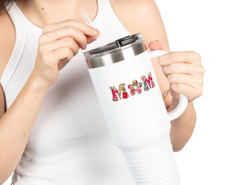 Floral MOM 40oz Tumbler with Handle | Mothers Day gift