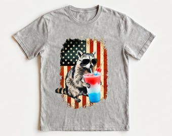 4th of July Raccoon Drinking Patriotic Slushie shirt, Red White Blue Popsicle American Flag Tee,  Funny American Meme apparel