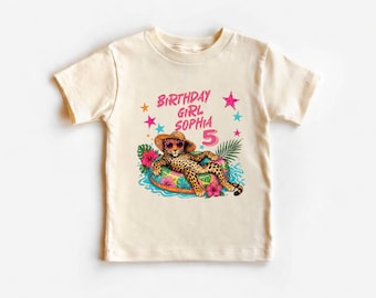 Personalized Birthday Shirt for Kids, Custom Name Age Cheetah Pool Party Tee, Preschool Grad T-Shirt , Boho Safari Animal Age Party Tee