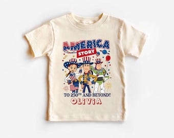 Custom Name Story America  Kids Shirt, Independence Day Toddler Disneyland Family patriotic Shirt, Woody Buzz Rex Tee