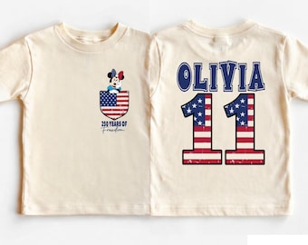 Personalized 4th of July Shirt for Kids, Custom Name and Age American Flag Mickey Minnie Mouse Tshirt, Years of Freedom Birthday Gift