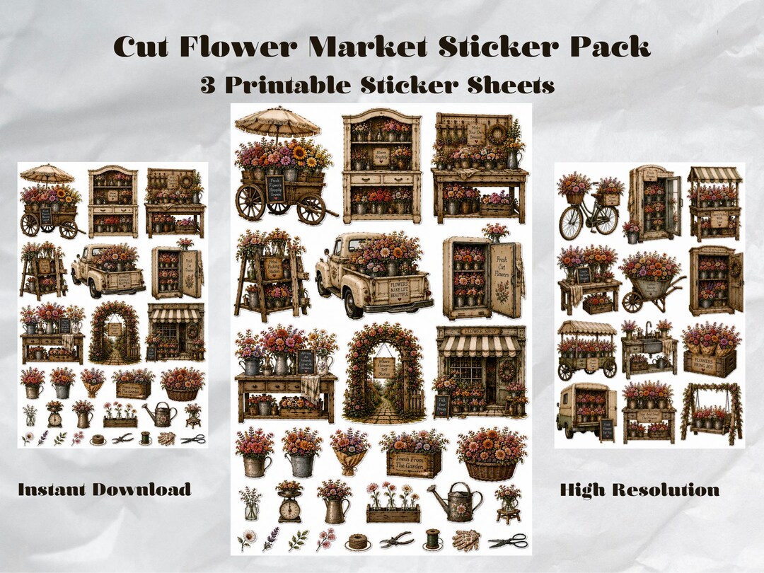 Cut Flower Market Printable Sticker Pack Cottagecore Flower Shop ...