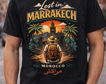 Marrakech T-Shirt, Morocco Sunset Tee, Travel Lover Gift, Vintage Marrakech Shirt, Desert Vibes Graphic Tee Lost in Marrakech