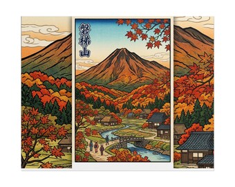 Autumn Mountain Village Rolled Posters | Japanese Landscape Print