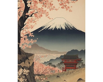 Mount Fuji with Cherry Blossoms Matte Vertical Poster | Japanese Landscape
