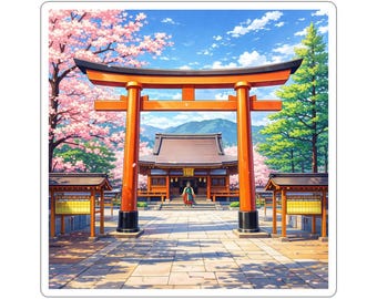 Shinto Torii Gate Stickers | Cherry Blossom Shrine Kiss-Cut Sticker