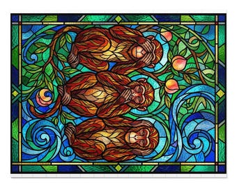 Stained Glass Three Monkeys Jigsaw Puzzle with Tin | Ornamental Puzzle Art