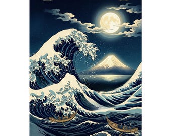 Moonlit Wave Poster | Japanese Seascape Art Print