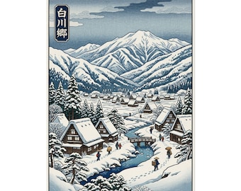 Shirakawa-go Snow Village Rolled Poster | Japanese Winter Landscape