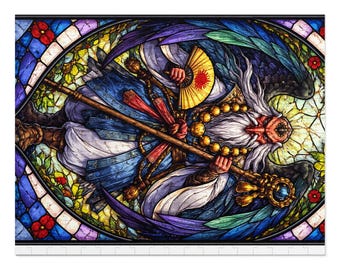 Stained Glass Wizard Jigsaw Puzzle with Tin | Fantasy Mage Artwork Puzzle