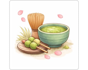 Matcha Dango Sticker | Japanese Tea Ceremony Illustration (Kiss-Cut)