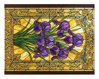 Stained Glass Purple Irises Jigsaw Puzzle with Tin | Floral Puzzle