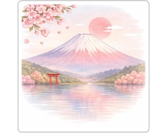 Mount Fuji Sakura Lake scene sticker | Kiss-cut sticker