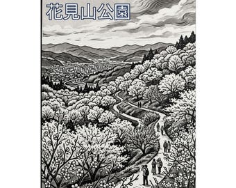 Hanamiyama Park landscape Rolled Poster | Japanese cherry blossom print
