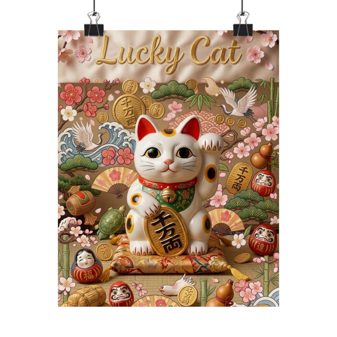 Lucky Cat Matte Poster | Maneki Neko Japanese Lucky Charm Wall Art - Etsy