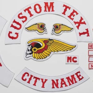 Custom Biker Patch Set | Hells Angels Rocker Back Patches, Embroidered Vest Jacket