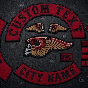 Custom Biker Patch Set | Hells Angels Rocker Back Patches, Embroidered Vest Jacket