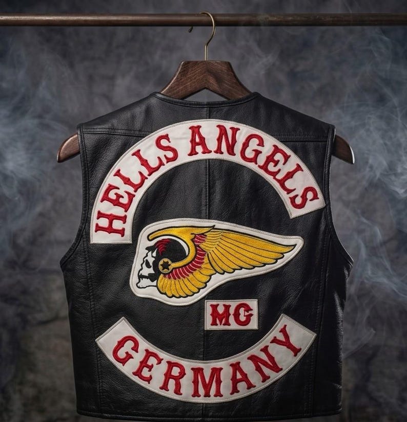 Hells Angles Germany Embroidered Death Skull | Men's Black Leather Biker Vest