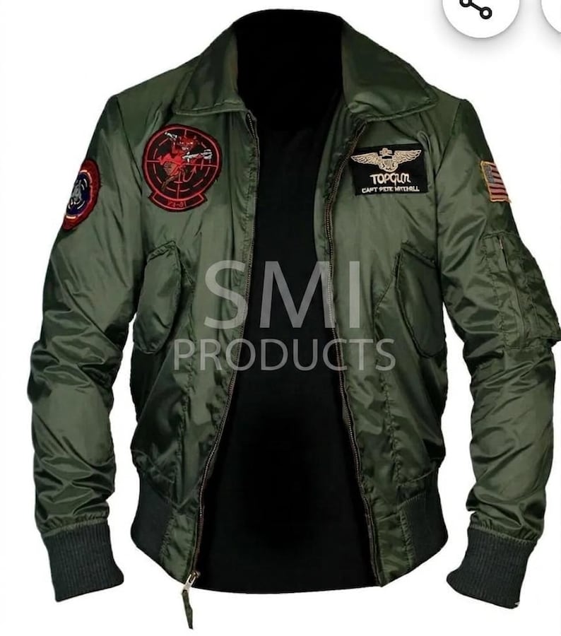 Top Gun Maverick Jacket for Men – Tom Cruise Flight Bomber Jacket – Military Green Pilot Jacket with Patches – Aviator Style Coat Gift