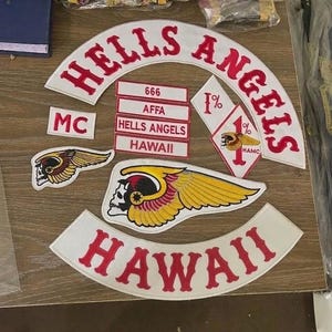 Conjunto de parches de motociclista Hells Angels Hawaii MC / Parches traseros Outlaw Rocker, chaleco bordado para chaqueta
