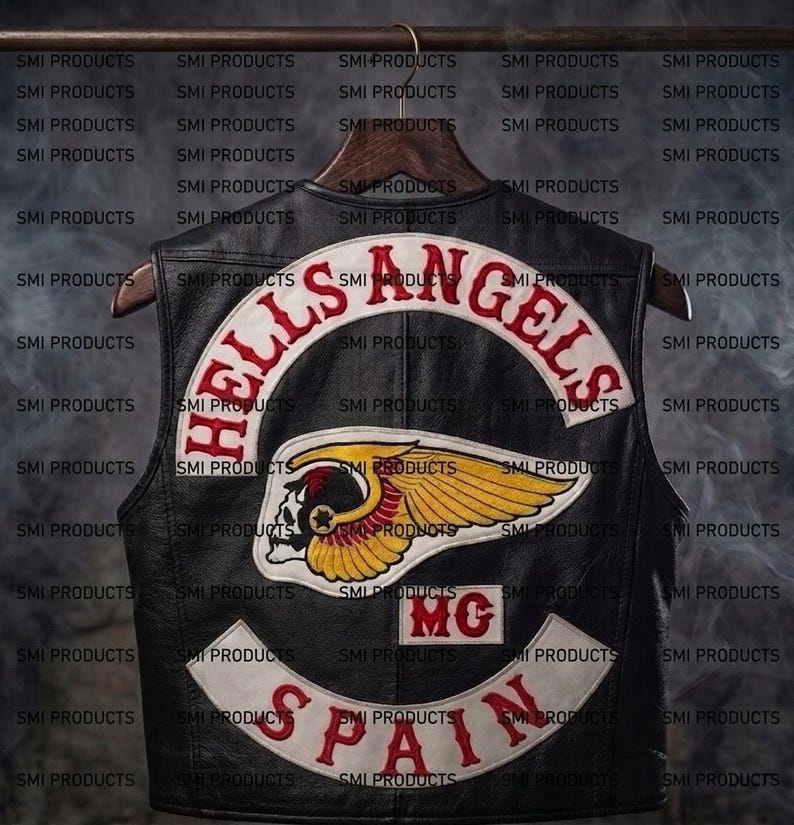 Hells Angles Spain Embroidered Death Skull | Men's Black Leather Biker Vest