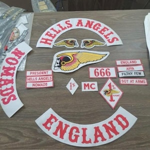 Conjunto de parches de motociclista Hells Angels England MC / Parches para chaleco/chaqueta de rockero forajido