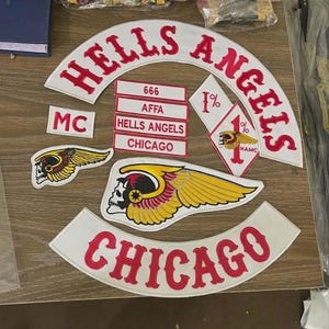 Conjunto de parches de motociclista Hells Angels Chicago MC / Parches traseros Outlaw Rocker, chaleco bordado para chaqueta