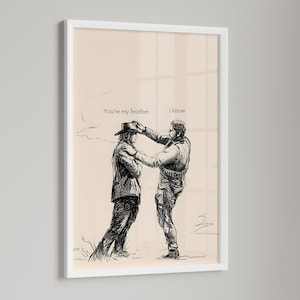 Arthur & John "Du är min bror"-affisch – Red Dead Redemption 2-skissväggkonst, känslomässig western-outlaw-tavla för spelrum.
