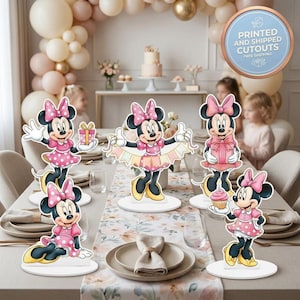 Minnie Mouse Set 5 Table Centerpieces, Baby Shower, Cutouts, Disney Party Props, Table Decor, Kids Birthday Party Decoration, Party Supplies Full Set