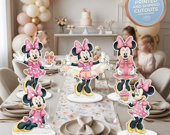 Minnie Mouse set 5 tafeldecoraties, babyshower, uitsparingen, Disney-feestrekwisieten, tafeldecor, decoratie kinderfeestje, feestartikelen