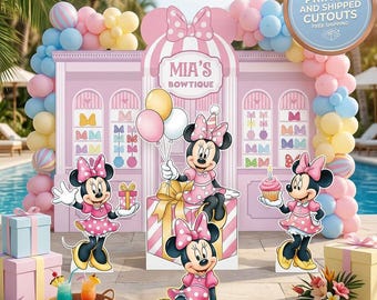 Minnie Mouse Bowtique Party Cutouts, Props, Bow Backdrop, Yard Sign, Centerpieces, Kids Birthday Party