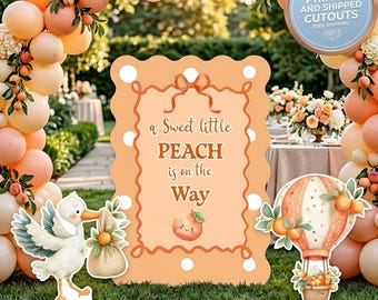 Peach Baby Shower Cutouts, Orange Backdrop, Party Props, Baby Girl, First Birthday Party Decor, Centerpieces, Yard Sign
