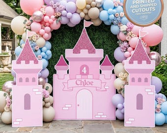 Pink Princess Castle Cutouts, Disneyland Backdrop, Props, Fairytale Decor, Yard Sign, Large Castle, Centerpieces, Kids Birthday Party