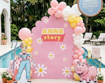 Toy Story-uitsparingen voor meisjes, feestrekwisieten, achtergrond, tuinbord, tafeldecoraties, cowgirl kinderfeestje, naar boven afronden