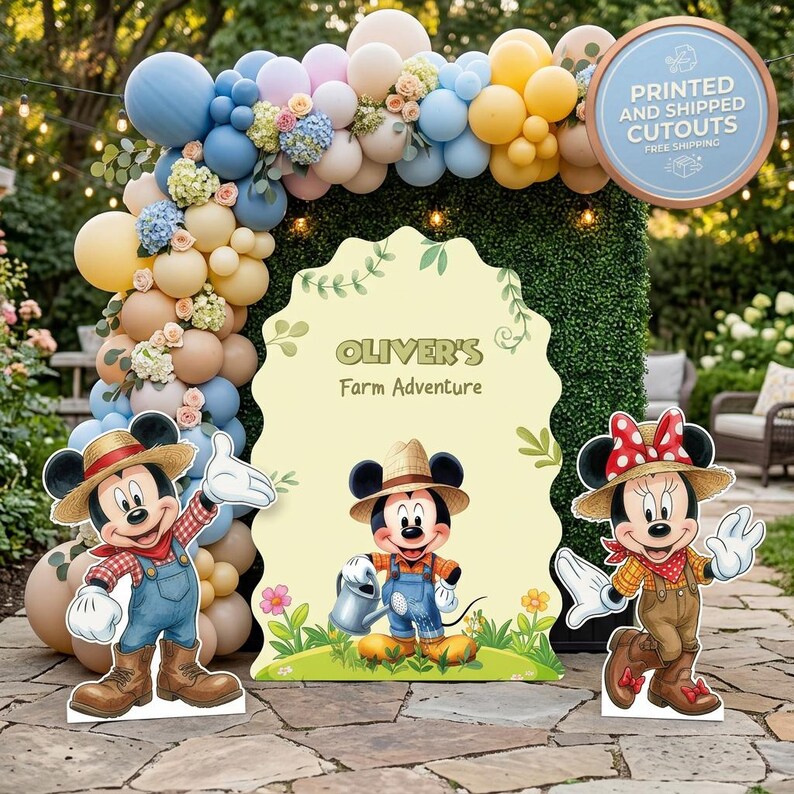Mickey and Minnie Mouse Farm Party Cutouts, Props, Backdrop, Centerpieces, 1st Birthday image 4