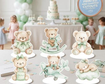Salie groene beer tafeldecor, set 6, babyshower, decor eerste verjaardag, tafeldecoraties, feestartikelen, teddybeer