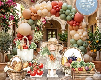 ファーマーズマーケットセット 6 バースデーカットアウト、背景幕、市場直送、パーティー小道具、女の子の赤ちゃん、地元産、1歳の誕生日デコレーション、センターピース