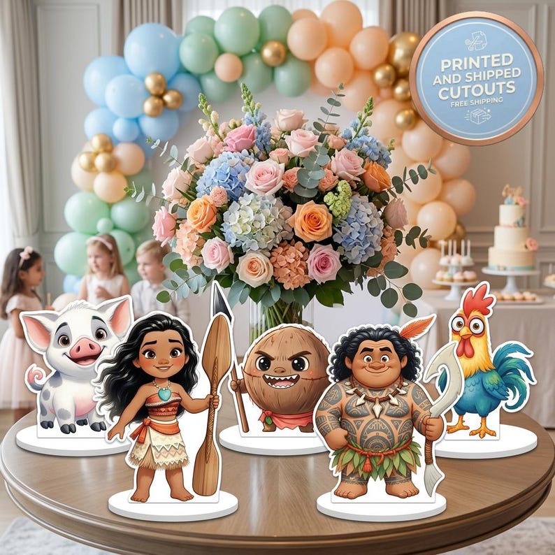 Decoración de mesa de Moana, juego de 5 recortes, accesorios para fiestas, centros de mesa, decoración para fiestas infantiles, artículos para fiestas, baby shower, primer cumpleaños, Pua imagen 1