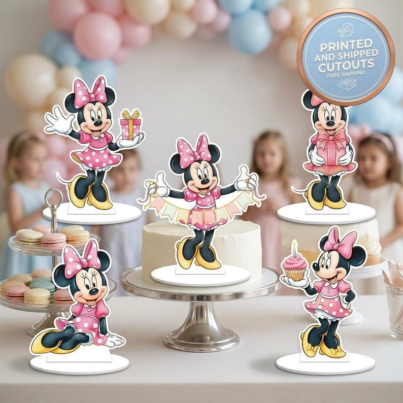 Minnie Mouse Set 5 Table Centerpieces, Baby Shower, Cutouts, Disney Party Props, Table Decor, Kids Birthday Party Decoration, Party Supplies image 3