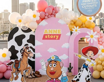 Meisjes Toy Story-uitsparingen, Jessie-feestrekwisieten, achtergrond, tuinbord, tafeldecoraties, cowgirl kinderfeestje, naar boven afronden