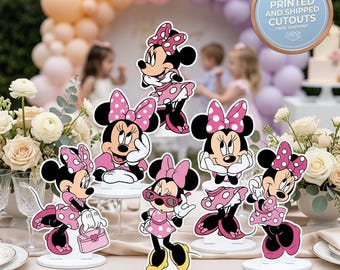 Minnie Mouse set 6 tafeldecoraties, babyshower, uitsparingen, Disney-feestrekwisieten, tafeldecor, decoratie kinderfeestje, feestartikelen
