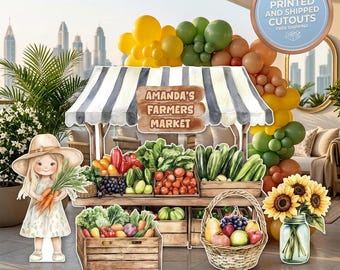 ファーマーズマーケットの誕生日用切り抜き、背景幕、市場直送、パーティー小道具、女の子の赤ちゃん、地元産、1歳の誕生日パーティー装飾、センターピース