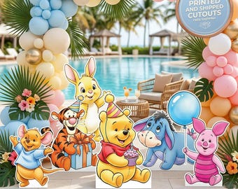 Set de Winnie the Pooh 6, Recortes para Baby Shower, Fondo, Accesorios para Fiestas, Decoración para Fiesta de Primer Cumpleaños, Centros de Mesa, Libro de Cuentos, Soporte