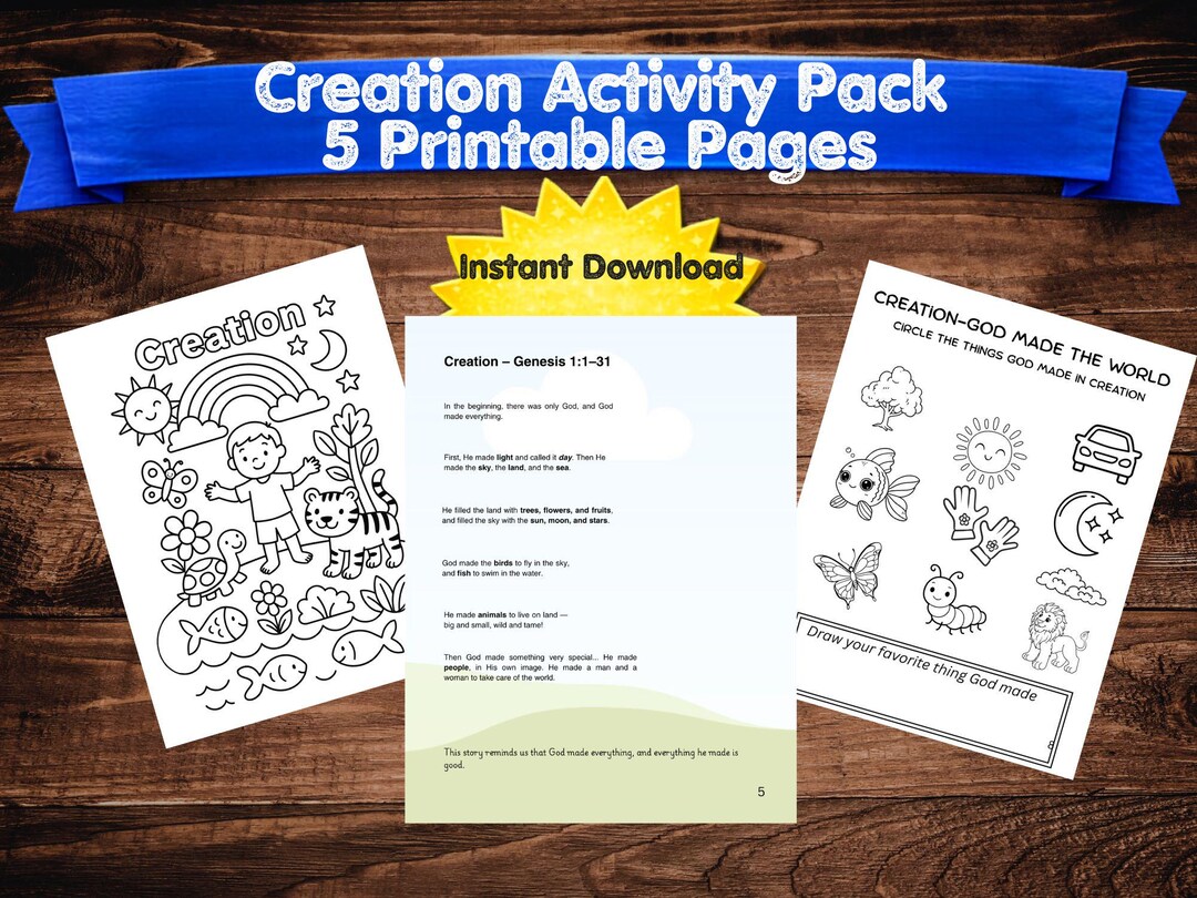 Creation Activity Pack for Kids | Bible Printable PDF | Sunday School ...