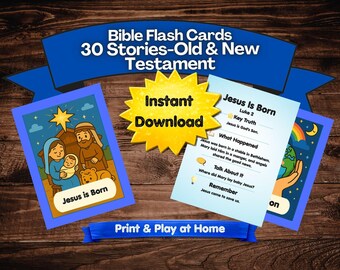 Bible Flash Cards, 30 Stories, Kids Learning, Homeschool, Sunday School (PDF Download)